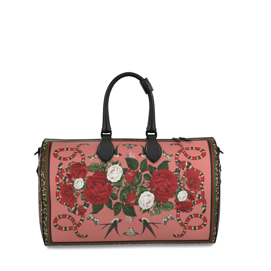 Rock 'N' Roses - Weekender Leather Duffle Bag - Flamingo