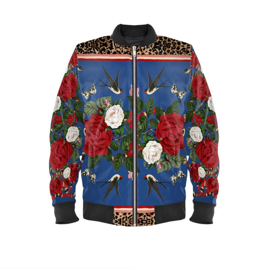 Rock 'N' Roses Men's Satin Bomber Jacket - Admiral