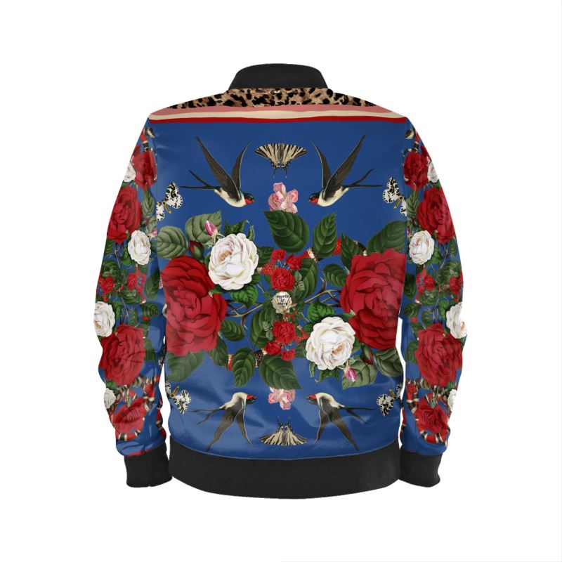 Rock 'N' Roses Men's Satin Bomber Jacket - Admiral
