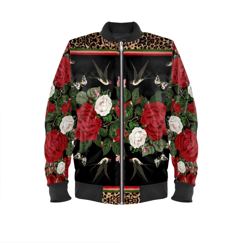 Rock 'N' Roses Men's Satin Bomber Jacket - Ink