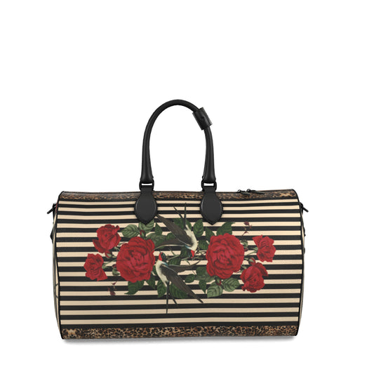 Rock 'N' Roses  - Weekender Leather Duffle Bag - stripe