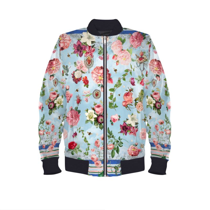 Madonna Men's Satin Bomber Jacket (Stripe & Navy Collar)