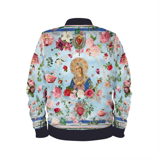 Madonna Women's Satin Bomber Jacket (Stripe & Navy collar)