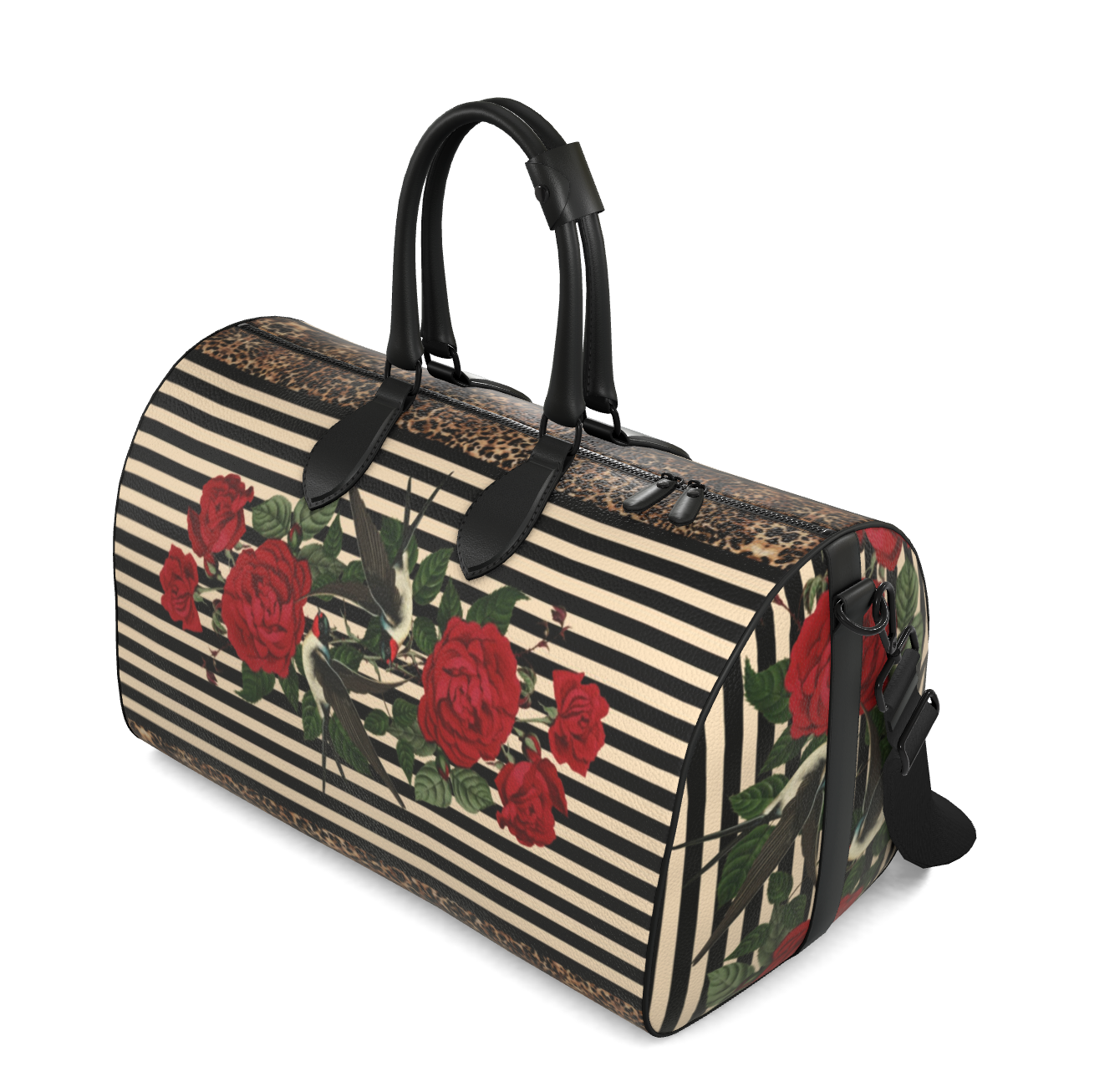 Rock 'N' Roses - Weekender Leather Duffle Bag - stripe