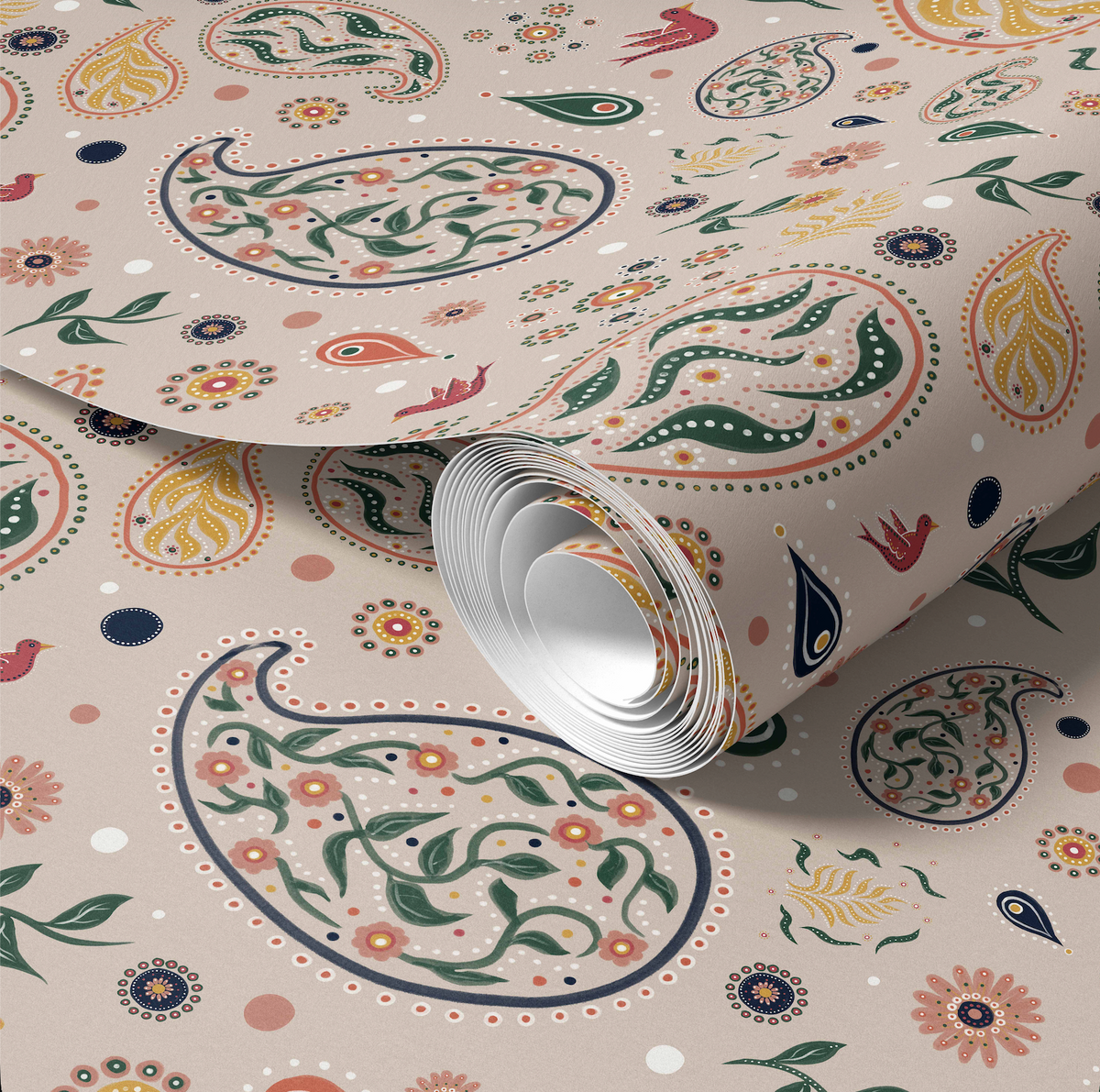 Kashmir Paisley (Linen) Large Motif Wallpaper