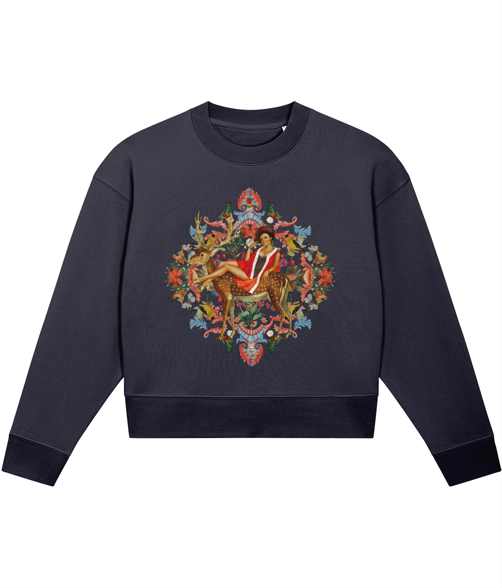 Queenie Christmas Cropped Jumper - Navy