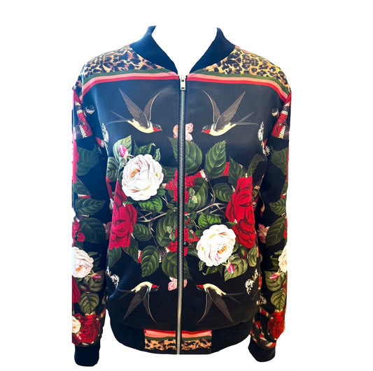 Rock 'N' Roses Women's Satin Bomber Jacket - Ink