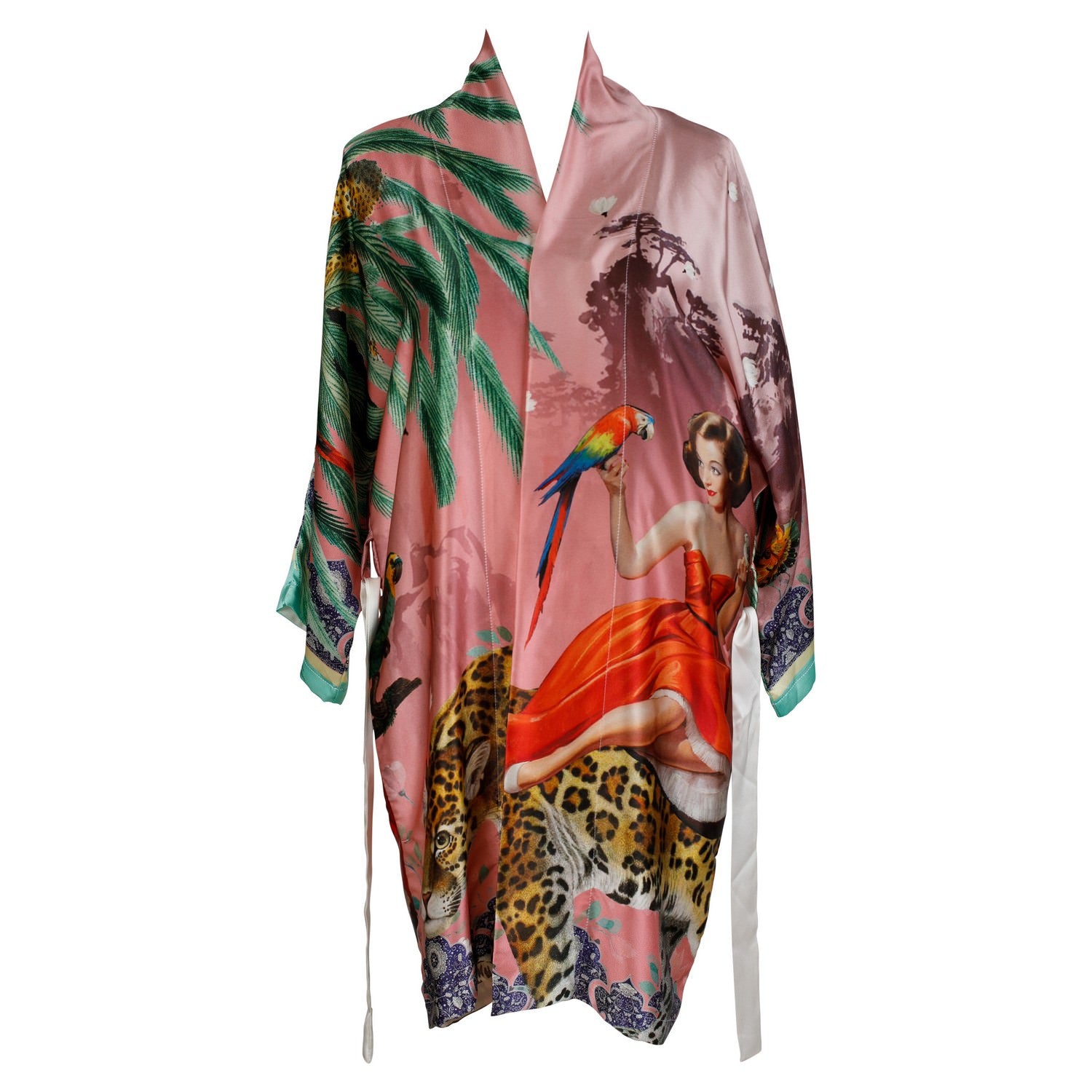 A luxury 100% silk kimono in a maximalist vintage pink design called - Mary Pink