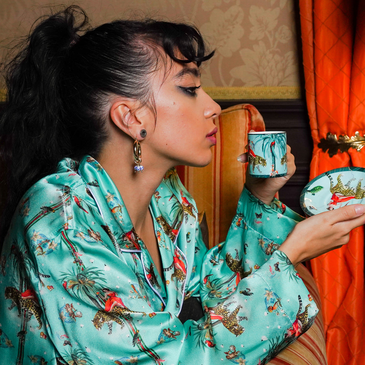 Garden of Eden Breakfast at Tiffany's Silk Pyjama Blouse