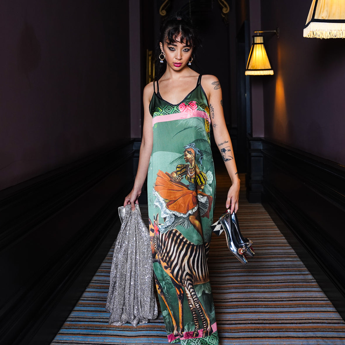 RiRi Silk Slip Dress - Olive