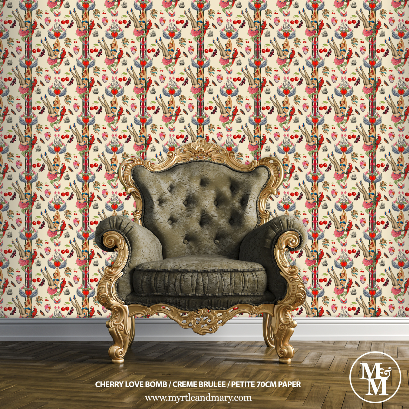 Cherry Love Bomb Petite Wallpaper 70cm Crème Brûlée