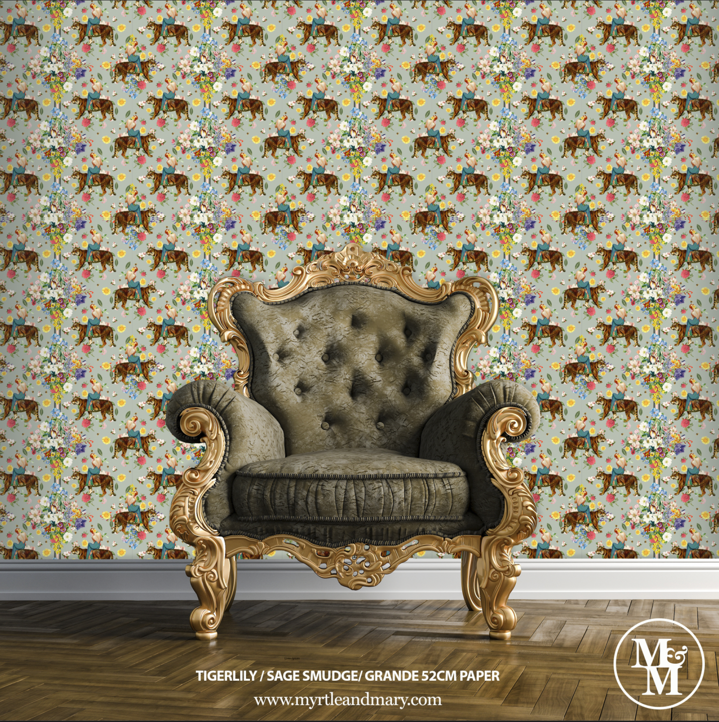 Tigerlily Grande Wallpaper 52cm Sage Smudge