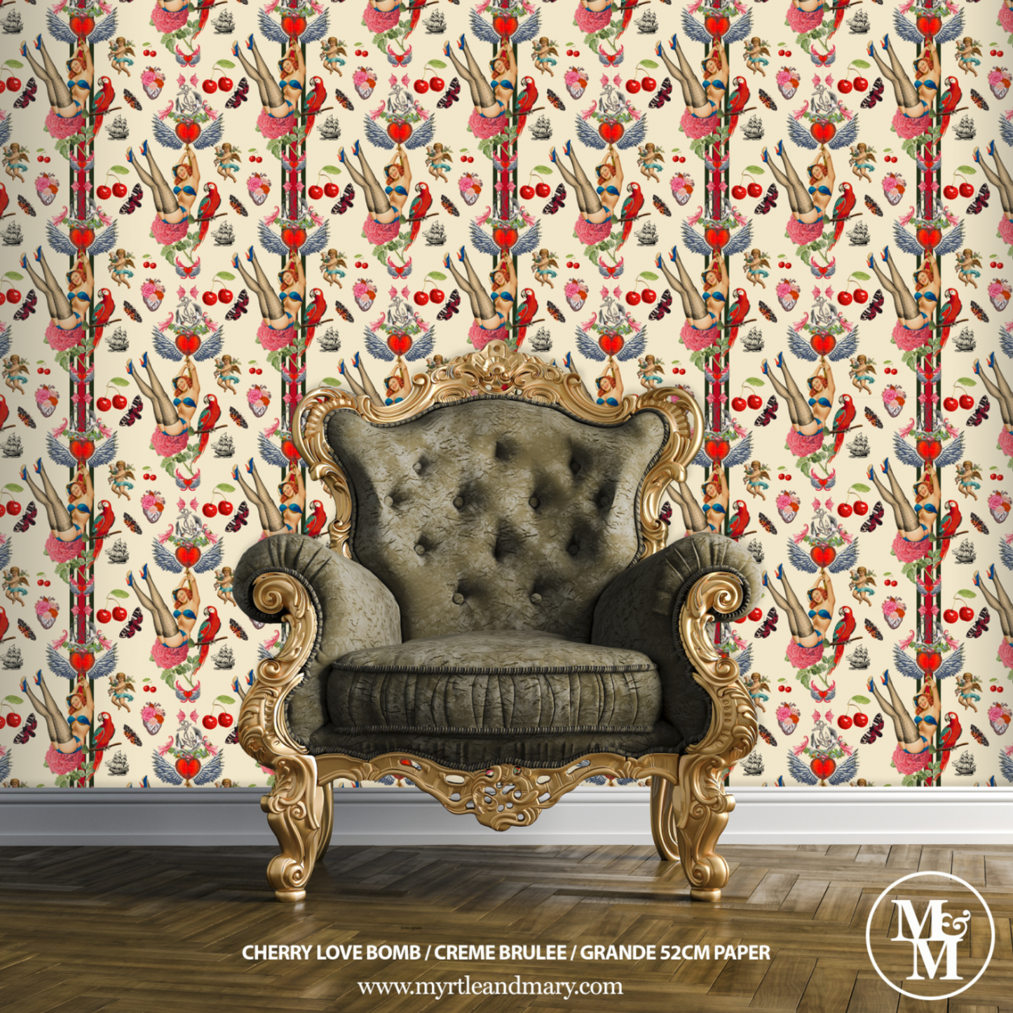 Cherry Love Bomb Grande Wallpaper 52cm Crème Brûlée