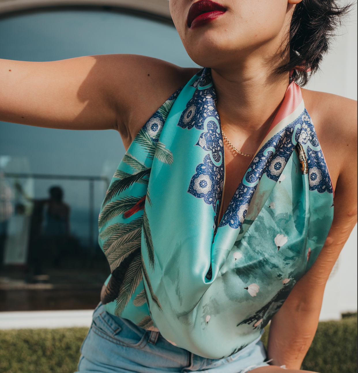 Mary Silk Satin Scarf - Turquoise