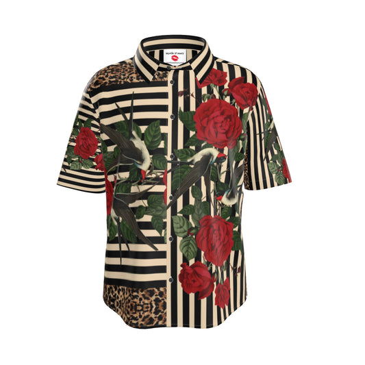 Rock 'N' Roses Unisex 100% Silk Shirt - Stripe