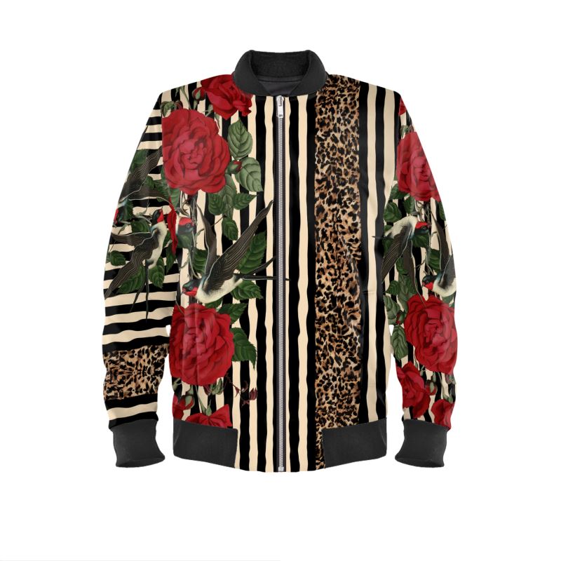 Rock 'N' Roses Women's Satin Bomber Jacket - Stripe