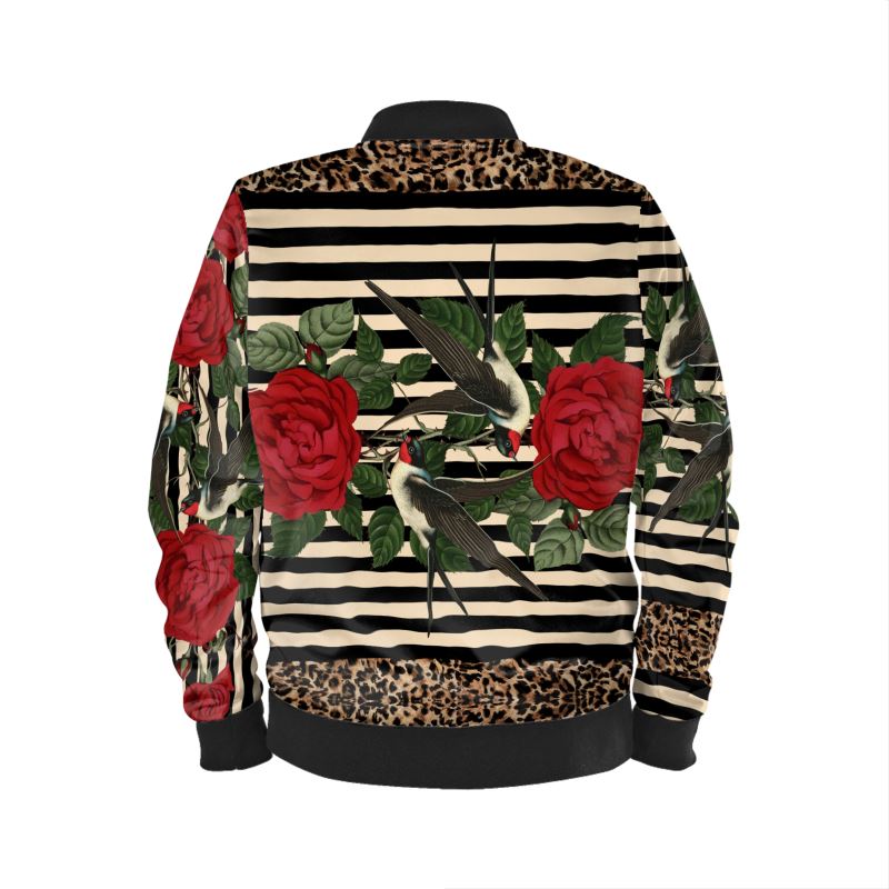 Rock 'N' Roses Men's Satin Bomber Jacket - Stripe