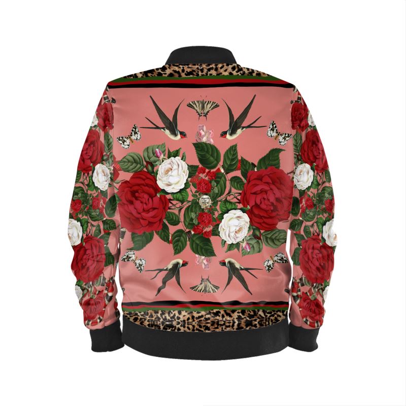 Rock 'N' Roses Women's Satin Bomber Jacket - Flamingo