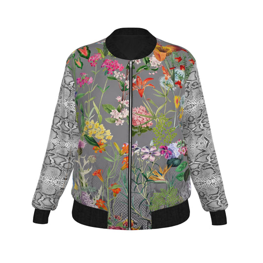 Bloom Fade Snake Women's Satin Bomber Jacket