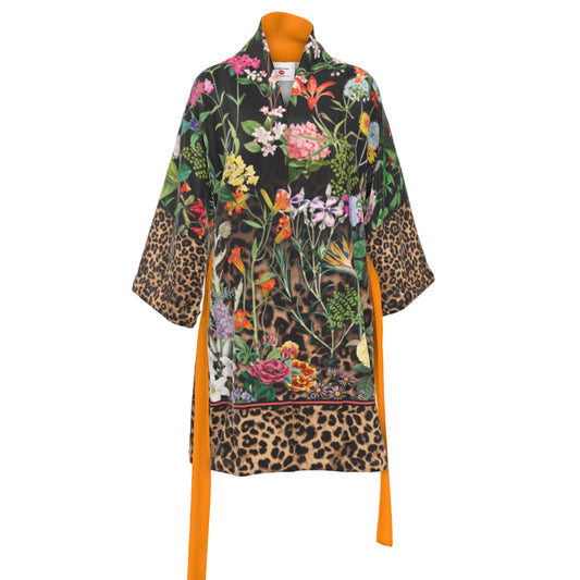 Bloom Fade Leopard Silk Kimono