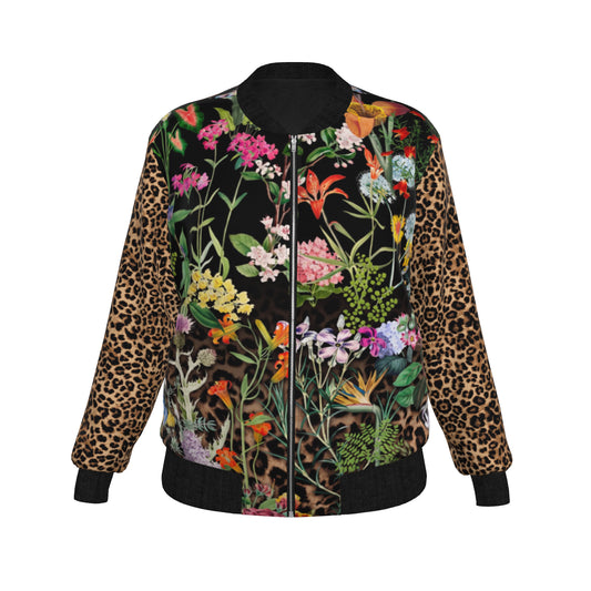 Bloom Fade Leopard Women's Satin Bomber Jacket