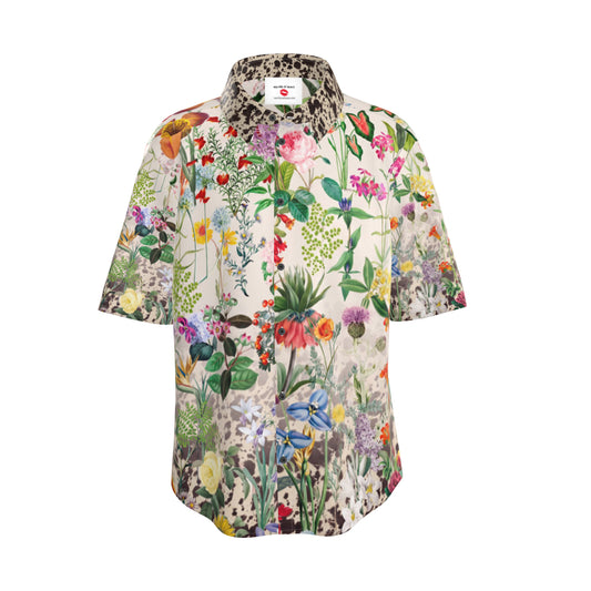 Bloom Fade Cow Print Unisex Silk Shirt