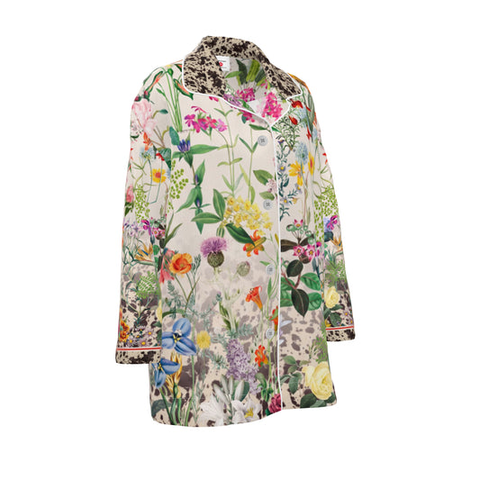 Bloom Fade Cow Print Women's Silk Pyjama Blouse