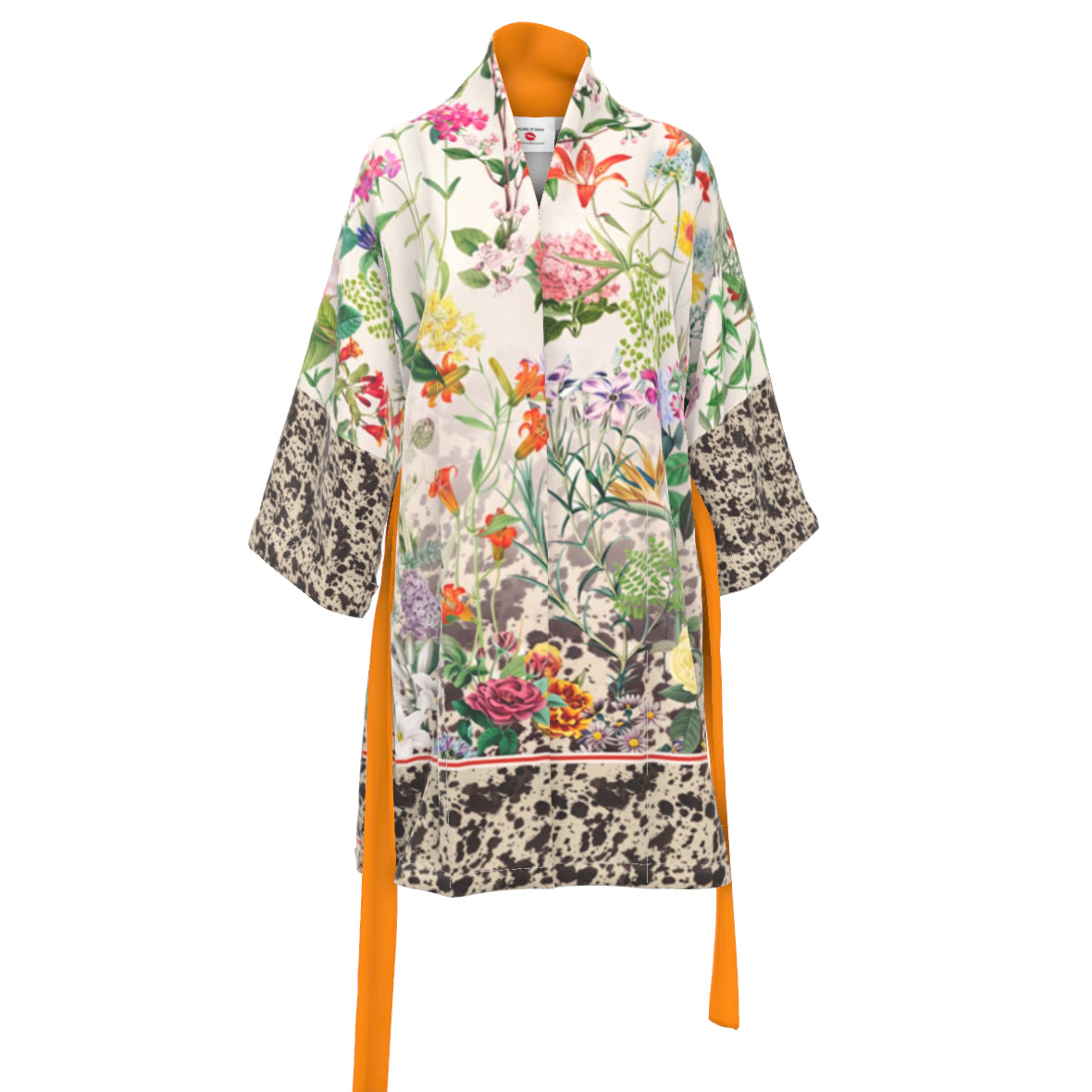 Bloom Fade Cow Print Silk Kimono