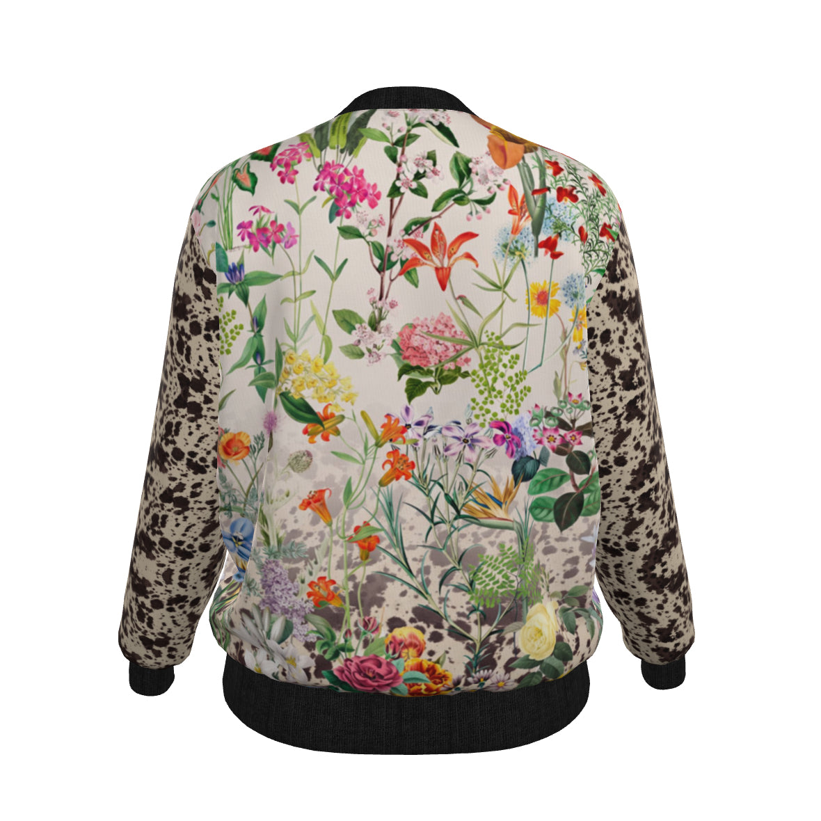 Bloom Fade Cow Print Women's Satin Bomber Jacket