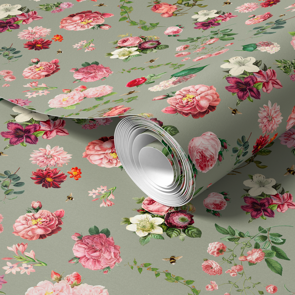 Granny's house wallpaper sage roll by Carrie Neely for myrtle and Mary