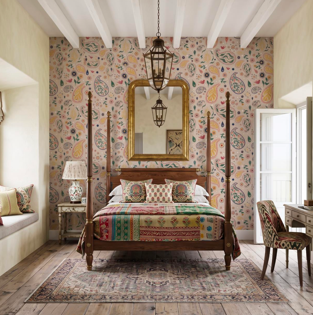 Kashmir Paisley Large Motif wallpaper designed by Carrie Neely for Myrtle and Mary