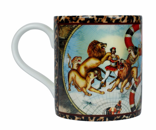 Luxury bone china coffee cup in a maximalist circus design  called - Le Cirque Du Monde Leopard