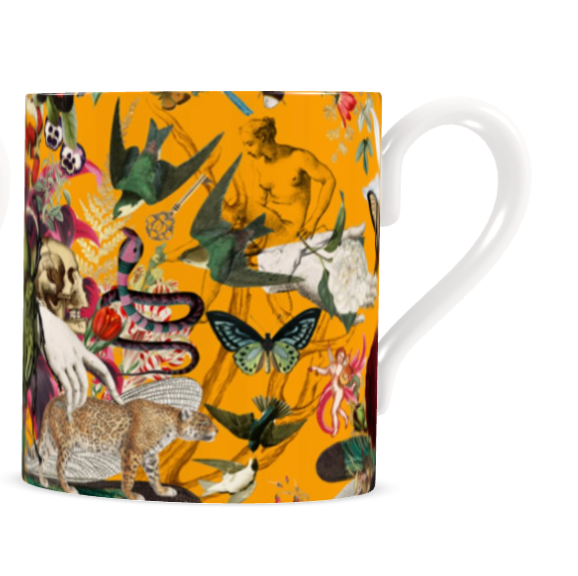 Luxury bone china coffee cup in a maximalist fairytale design called - Divine Curio