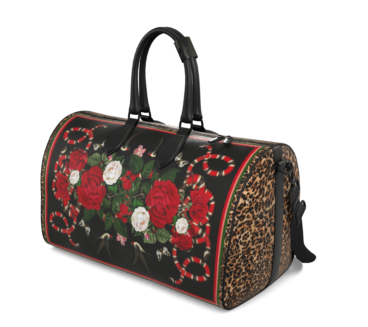 Rock 'N' Roses  - Weekender Leather Duffle Bag - Ink