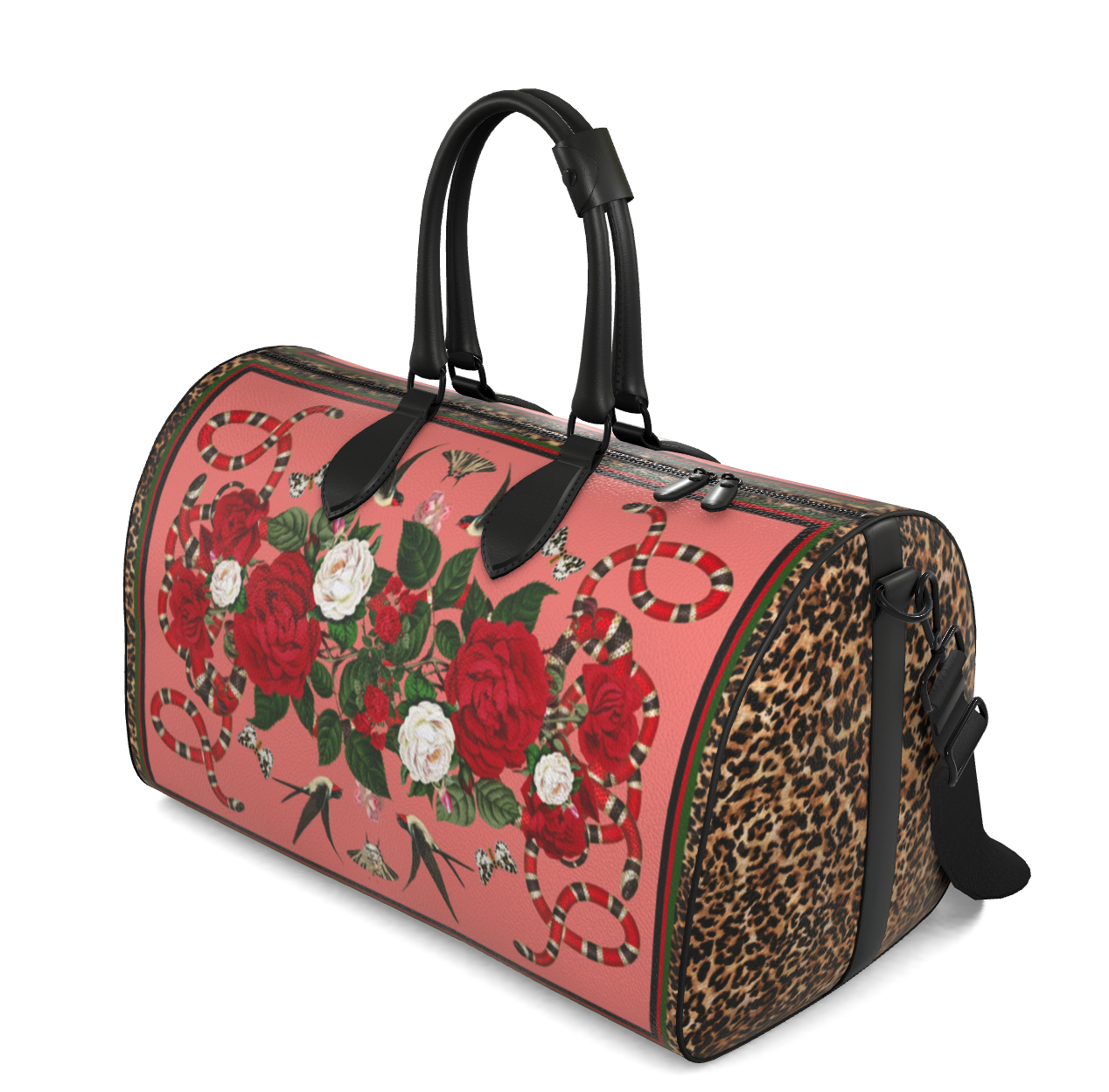 Rock 'N' Roses  - Weekender Leather Duffle Bag - Flamingo