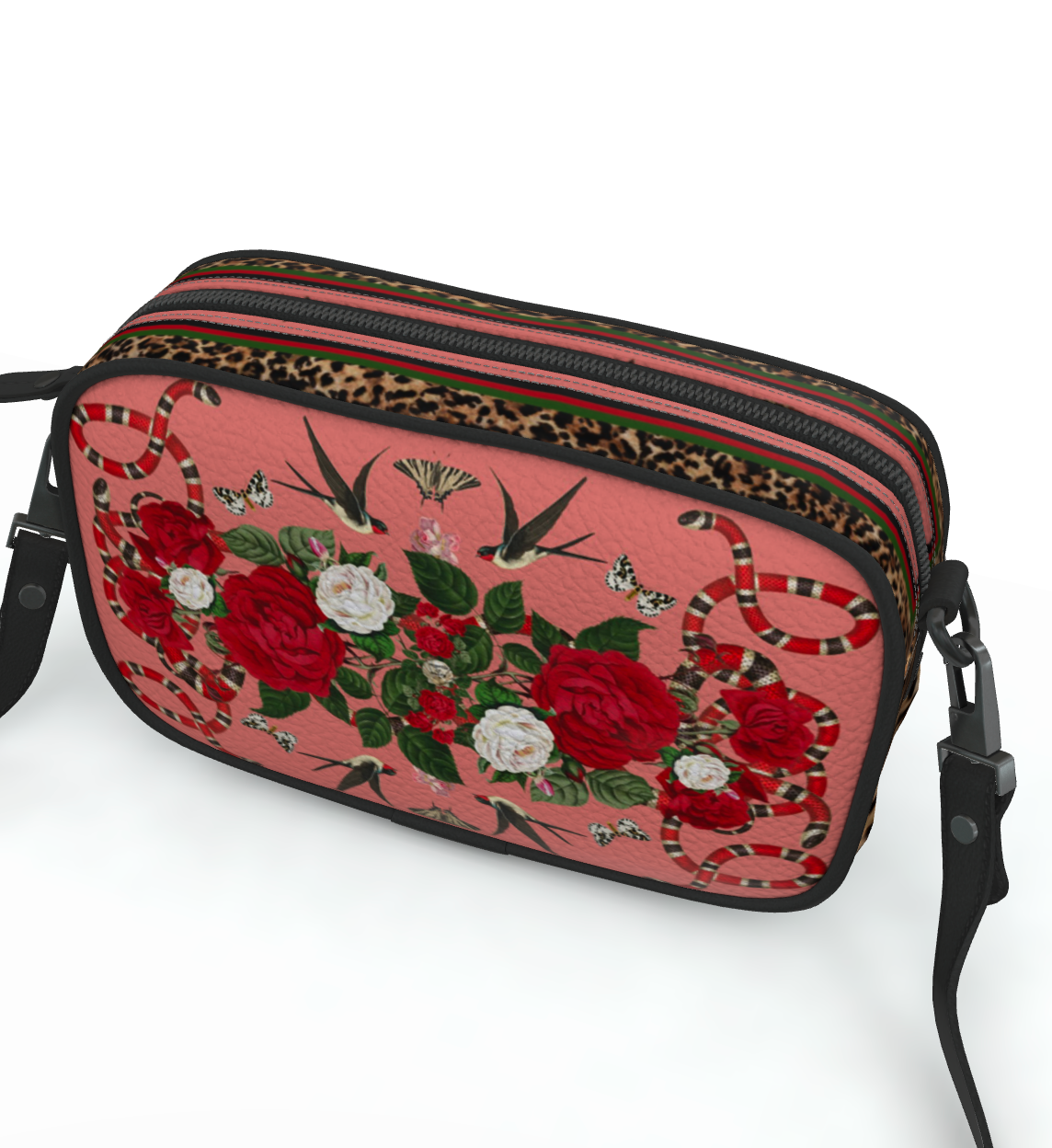 Rock 'N' Roses leather shoulder bag - Flamingo