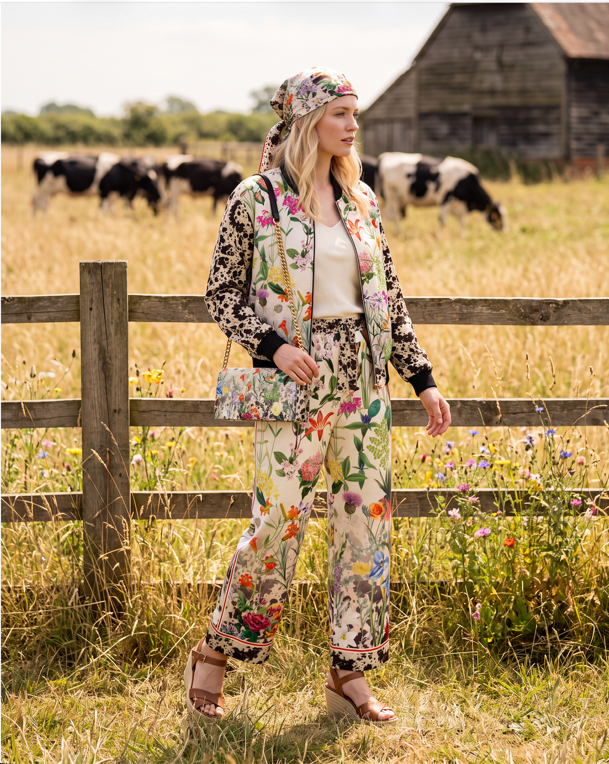 Bloom Fade Cow Print Silk Scarf