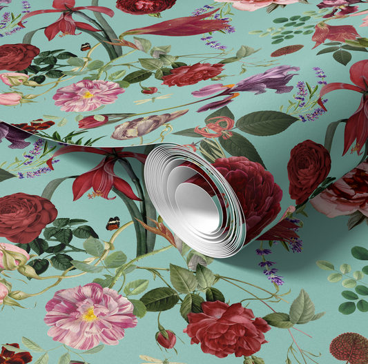Vintage Bloom China Blue Wallpaper