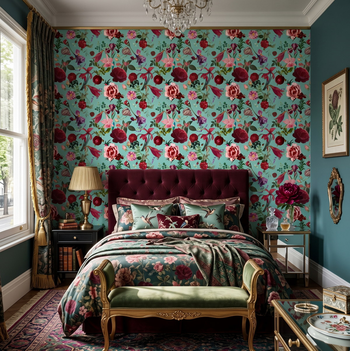 Vintage Bloom China Blue Wallpaper