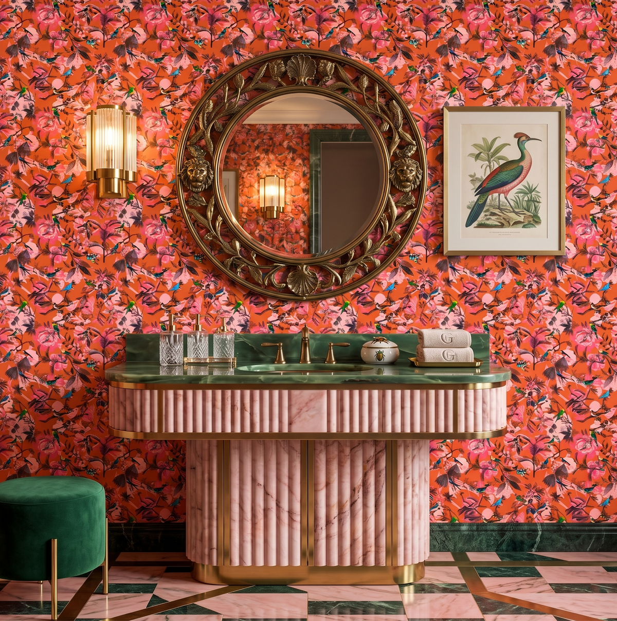 Bird Song Orange and Pink Wallpaper