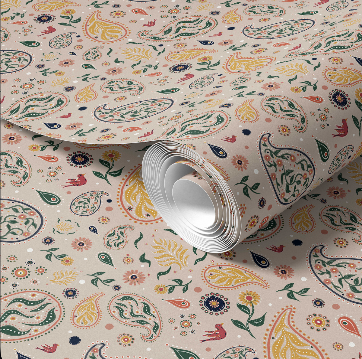 Kashmir Paisley (Linen)Small Motif Wallpaper