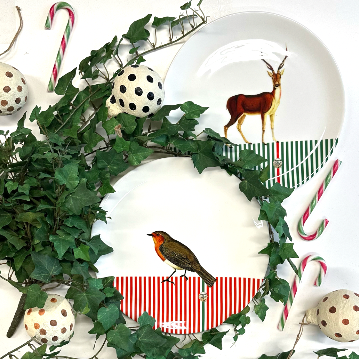 Candy Cane Deer China plate - Green