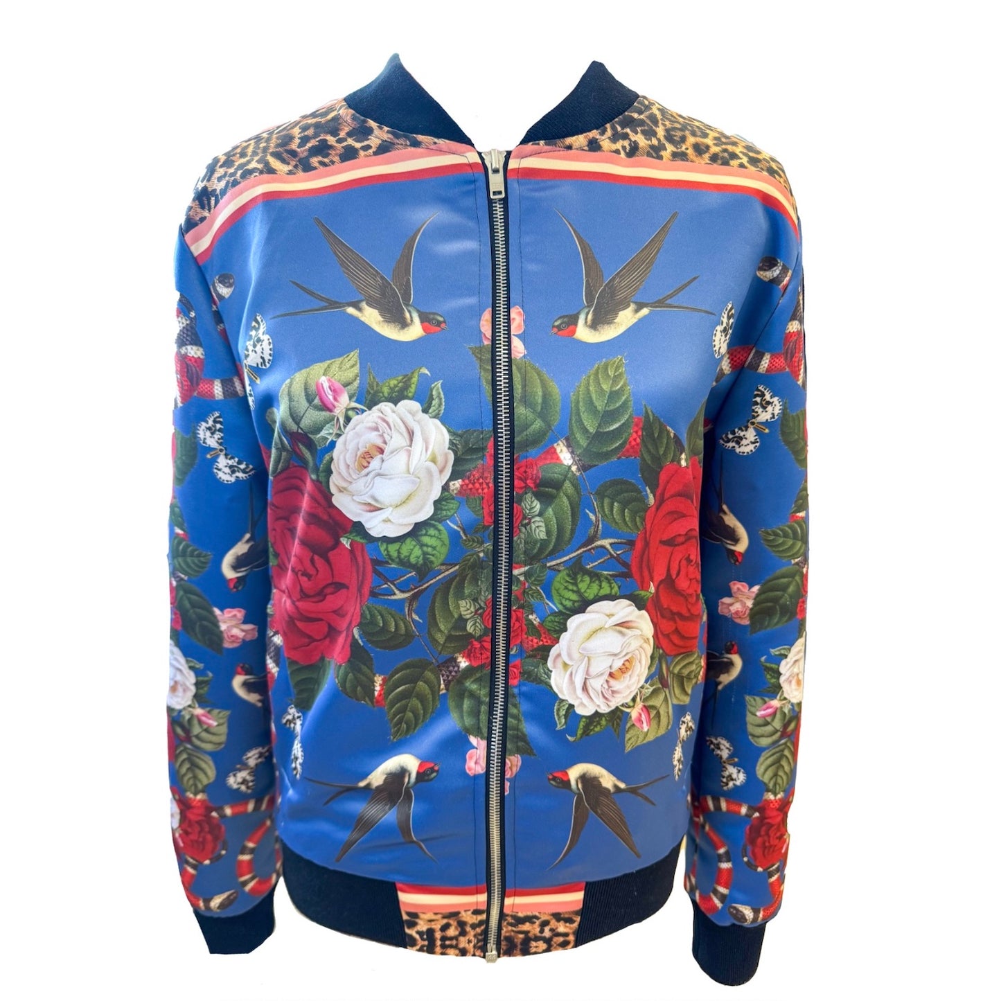 Rock 'N' Roses Women's Satin Bomber Jacket - Admiral