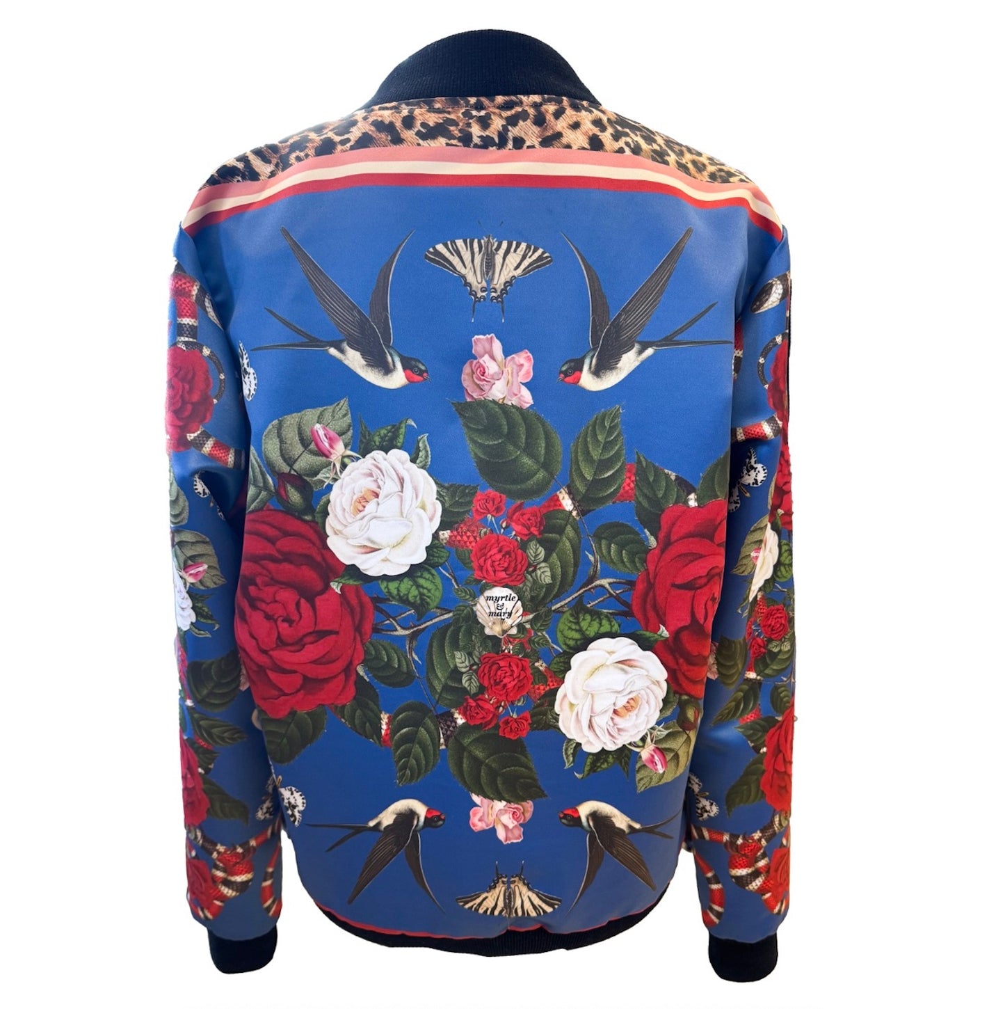 Rock 'N' Roses Women's Satin Bomber Jacket - Admiral