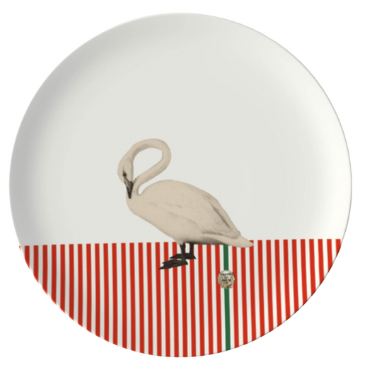 Candy Cane Goose China plate- Red