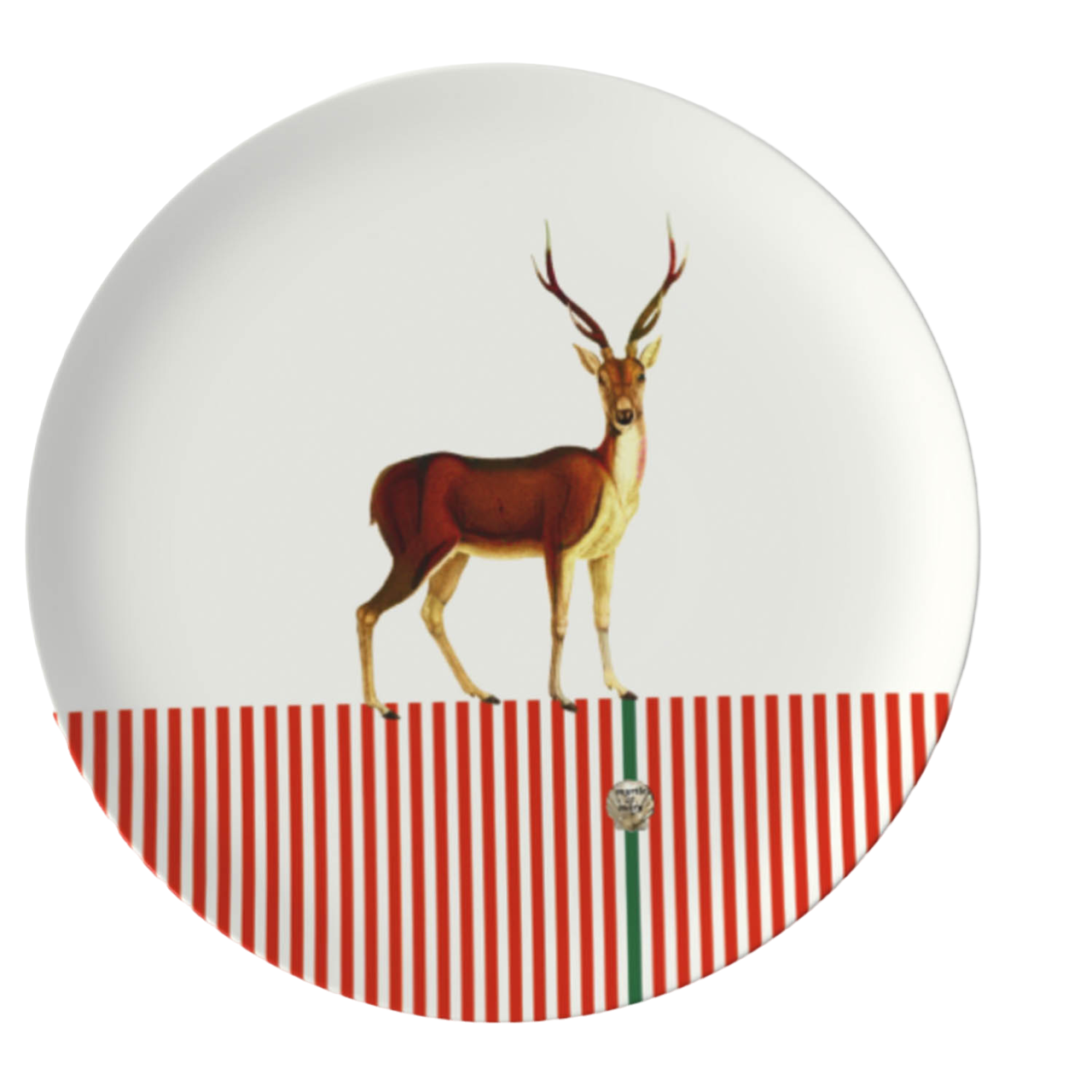 Candy Cane Deer China Plate- Red