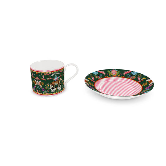 Menagerie Coffee cup and Saucer- Racing Red