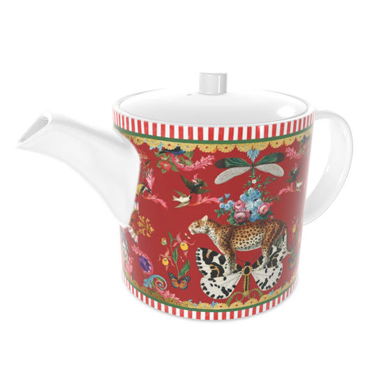 Menagerie Bone China Teapot- Red Berry