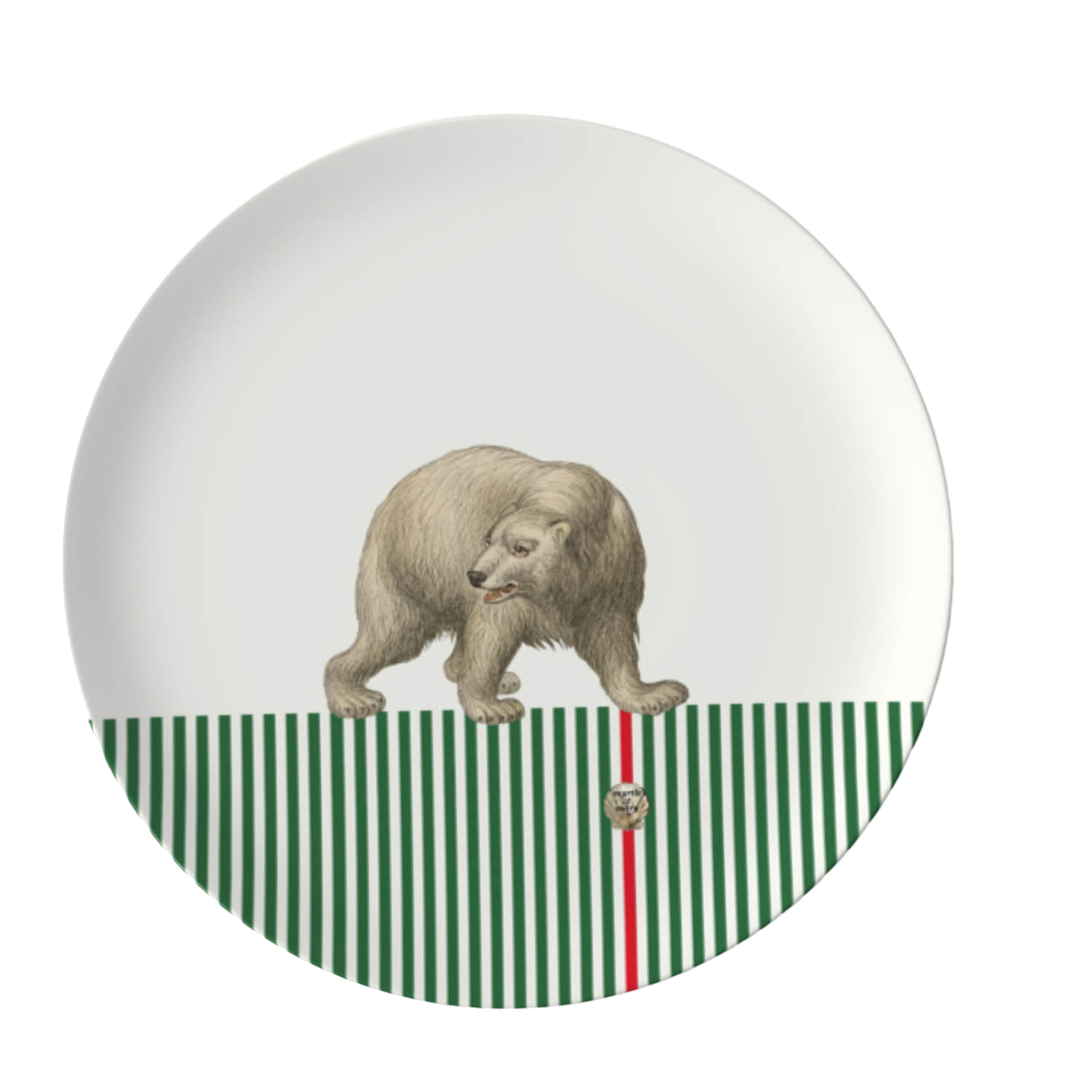 Candy Cane Polar Bear China plate- Green