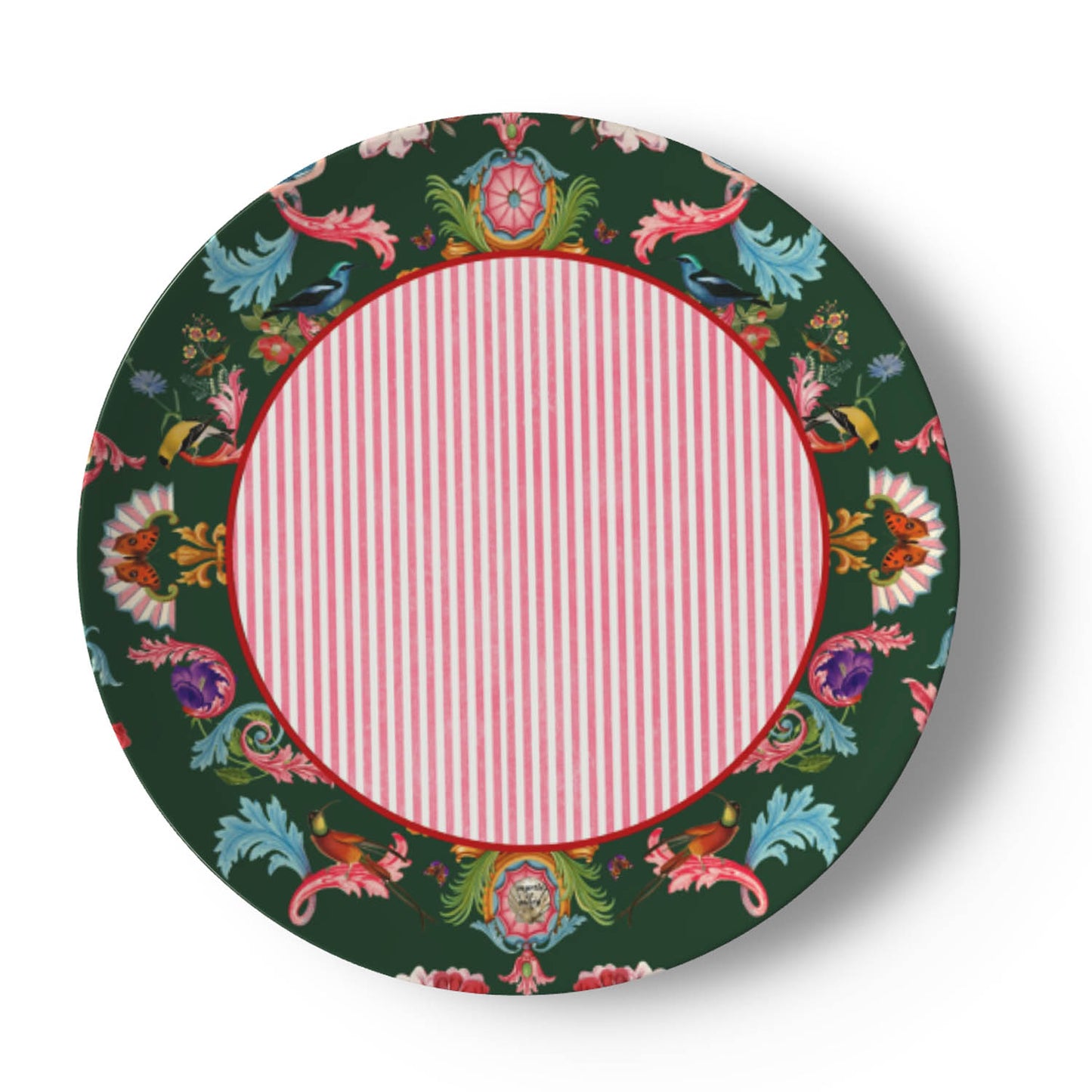 Menagerie Dinner Striped Plate -  Racing Green Trim